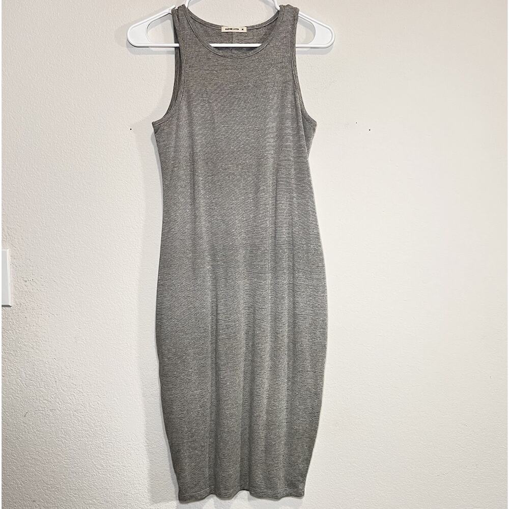 Marine Layer Lexi Tank Dress Size M White Gray Stripe Midi Bodycon Minimalist